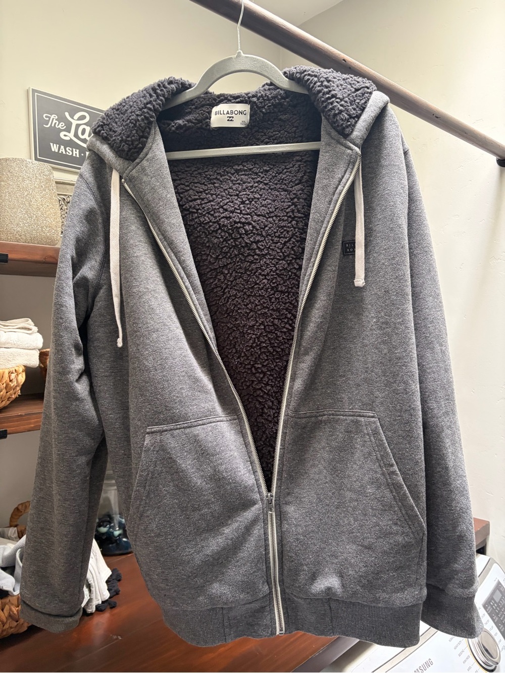 Billabong Men's Gray Sherpa-Lined Zip Hoodie